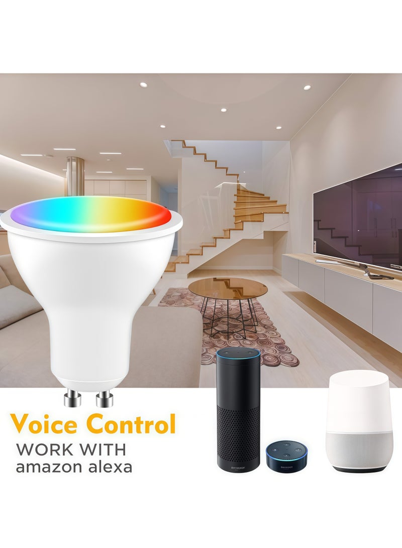 لوريت مصابيح GU10 الذكية، مصابيح LED متغيرة الألوان بتقنية البلوتوث بقدرة 6 وات مع مزامنة الموسيقى، مصابيح LED متغيرة الألوان قابلة للتعتيم RGBCCT، متوافقة مع Alexa وGoogle Home والتحكم الصوتي (عبوة واحدة) - Image 4